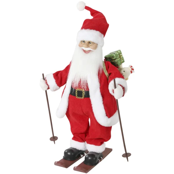 Zingende Ski Kerstman, 66 Cm, Geanimeerde Staande Kerstfiguur Met Ski's, Geschenkzak En Geluids /aanraakactivering