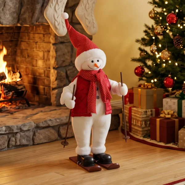 Zingende Skiënde Kerstman, 65 Cm, Geanimeerde Kerstfiguur Met Ski's, Stokken En Geluids /aanraakactivering