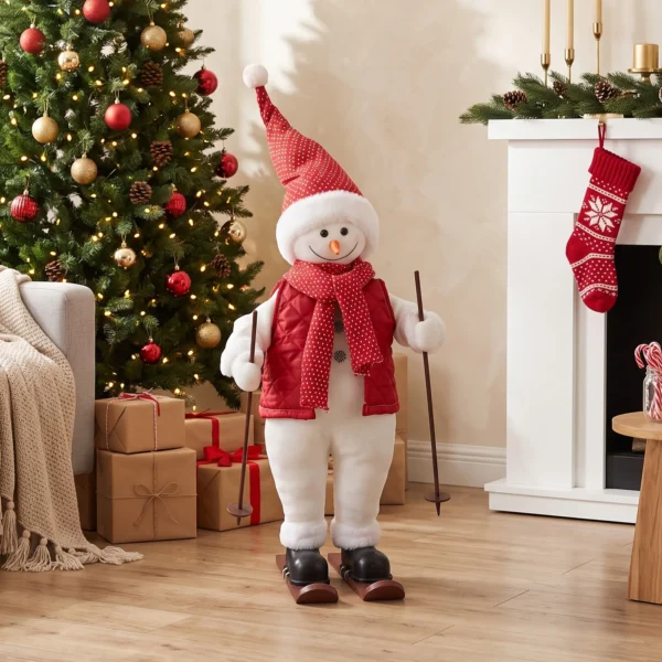 Zingende Skiënde Kerstman, 65 Cm, Geanimeerde Kerstfiguur Met Ski's, Stokken En Geluids /aanraakactivering