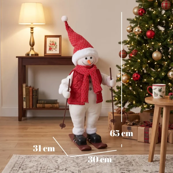 Zingende Skiënde Kerstman, 65 Cm, Geanimeerde Kerstfiguur Met Ski's, Stokken En Geluids /aanraakactivering