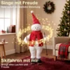 Zingende Skiënde Kerstman, 65 Cm, Geanimeerde Kerstfiguur Met Ski's, Stokken En Geluids /aanraakactivering