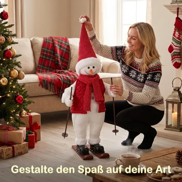 Zingende Skiënde Kerstman, 65 Cm, Geanimeerde Kerstfiguur Met Ski's, Stokken En Geluids /aanraakactivering