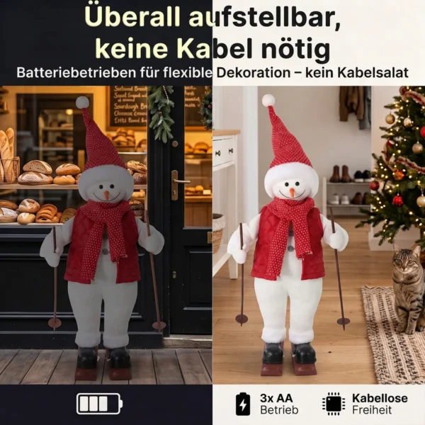 Zingende Skiënde Kerstman, 65 Cm, Geanimeerde Kerstfiguur Met Ski's, Stokken En Geluids /aanraakactivering